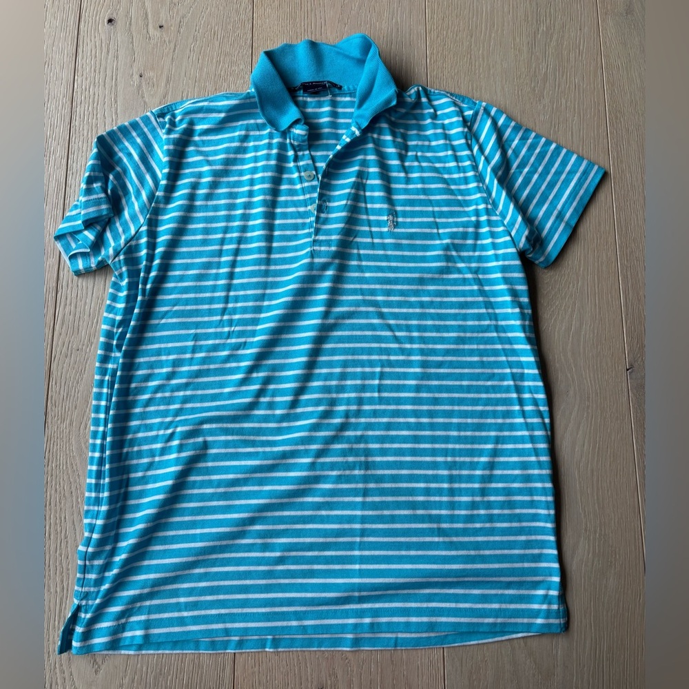 Ralph Lauren Golf Turquoise and White Striped Polo Shirt